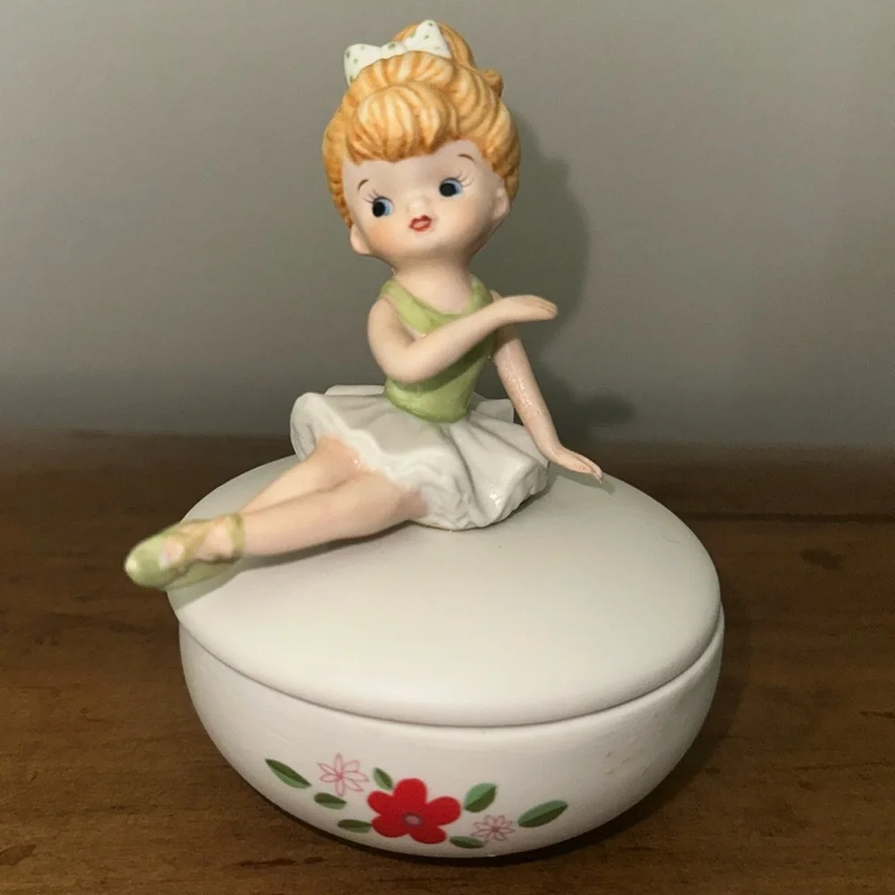 Vintage Ballerina Porcelain Trinket Jewelry Box